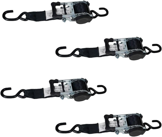 (4 Pack) 2" X10' Auto Retract Ratchet Straps | Quick N Easy Retractable Ratchet Straps W/Coated S Hook Tiedowns for Motorcycles, Atvs, Bikes: Tight & Secure Pickup Trailer Tie-Down